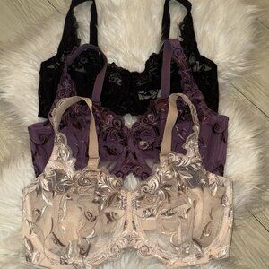 3 Soma Sensuous Lace Unlined Bras Sheer Embroidered Mesh Unlined Womens 34DD